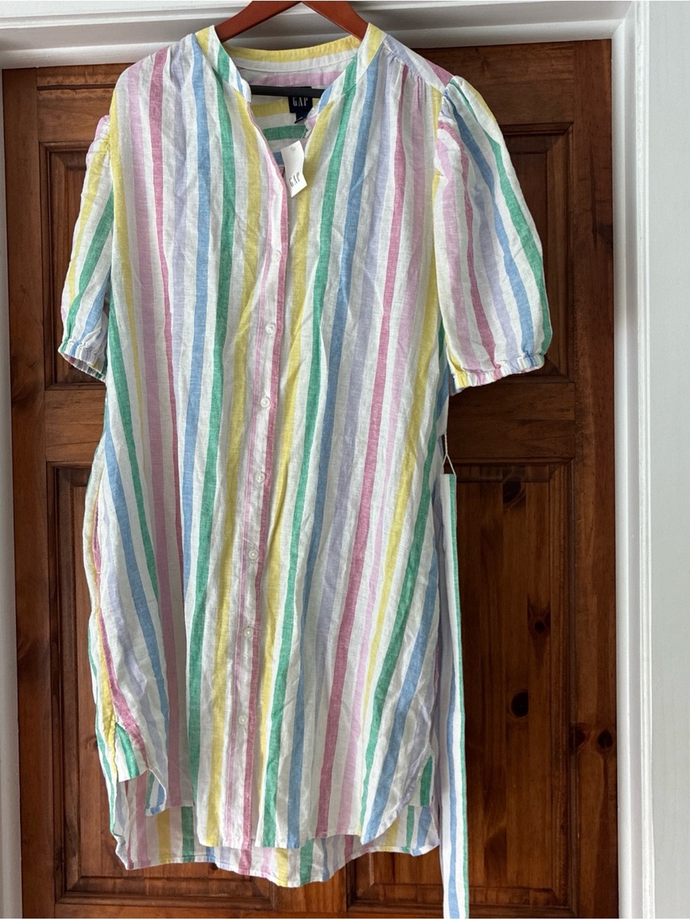 GAP Linen Blend Shirt Dress Women’s XL Rainbow Striped.Preppy Resort NWT